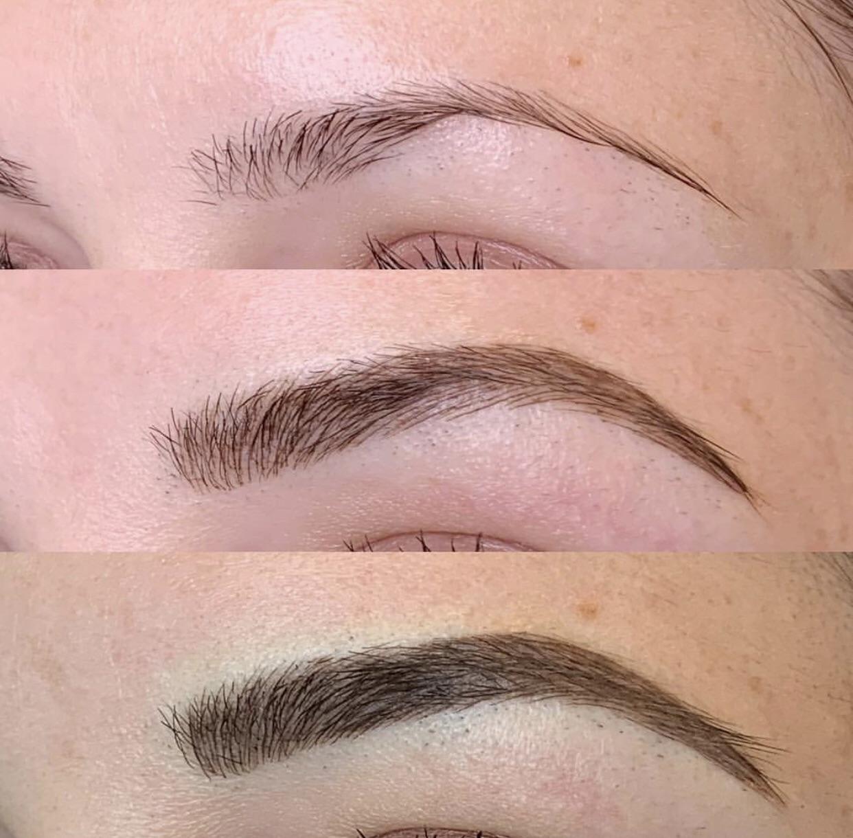 Eye brow before and after of the lady